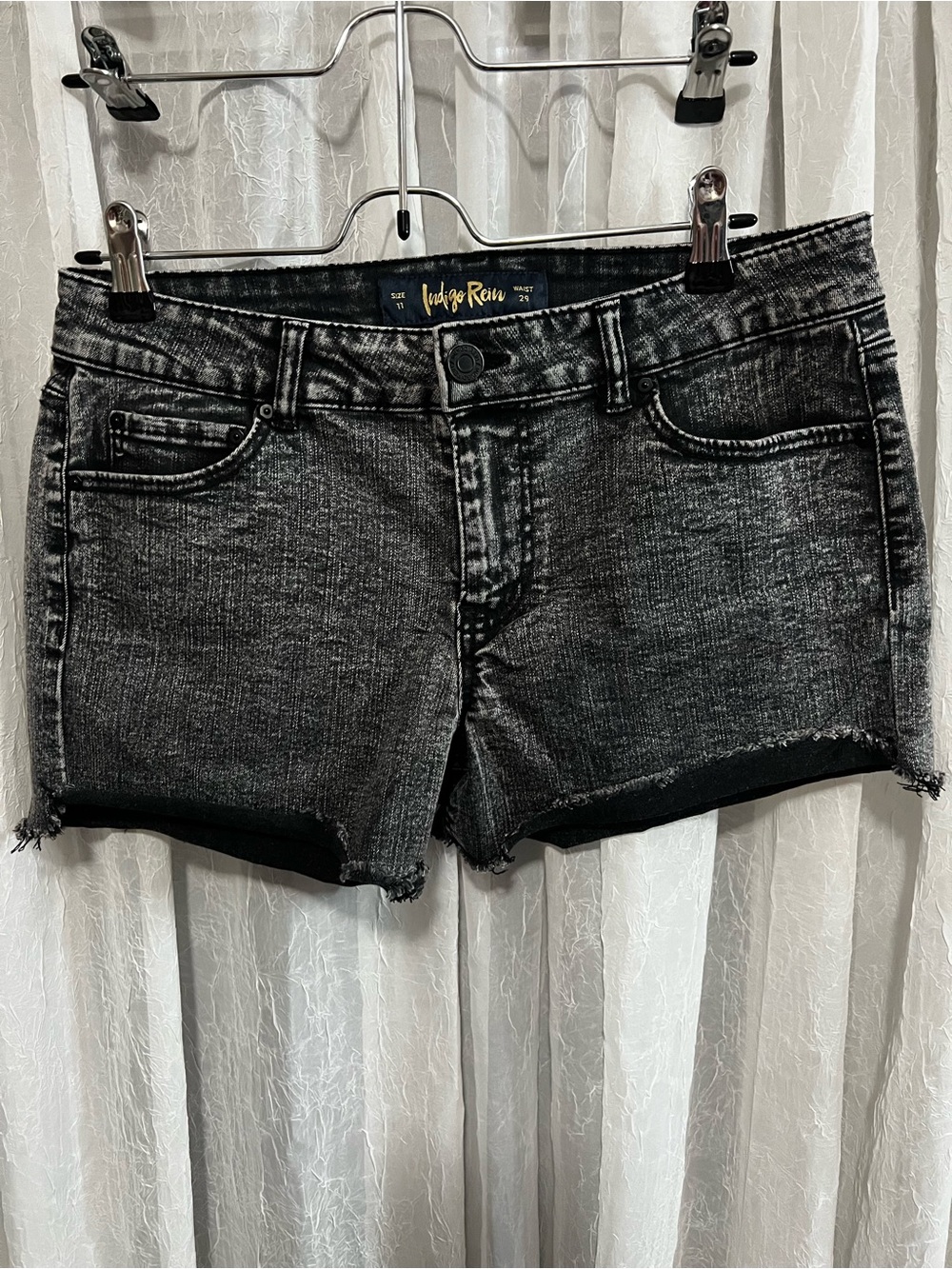Indigo Rein Black Acid-Wash Denim Cutoff Shorts